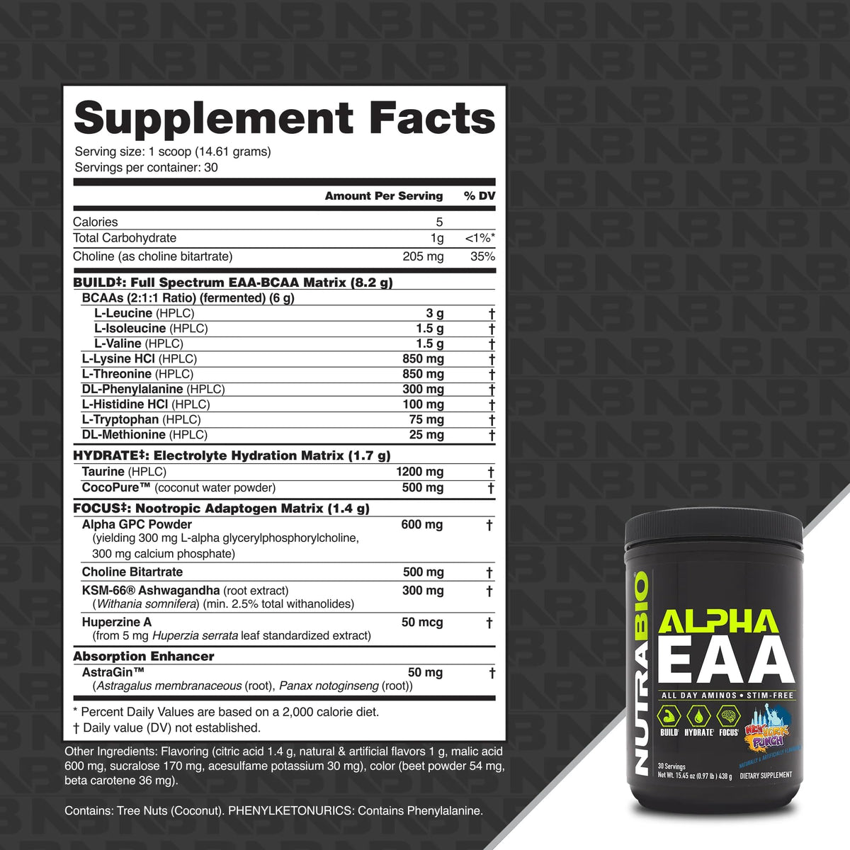 NutraBio Alpha EAA - All-Day Amino Acids for Muscle Growth and Hydration - Essential Amino Acids with Nootropics & Adaptogens- Full Spectrum EAA BCAA Powder - 30 Servings - Strawberry Lemon