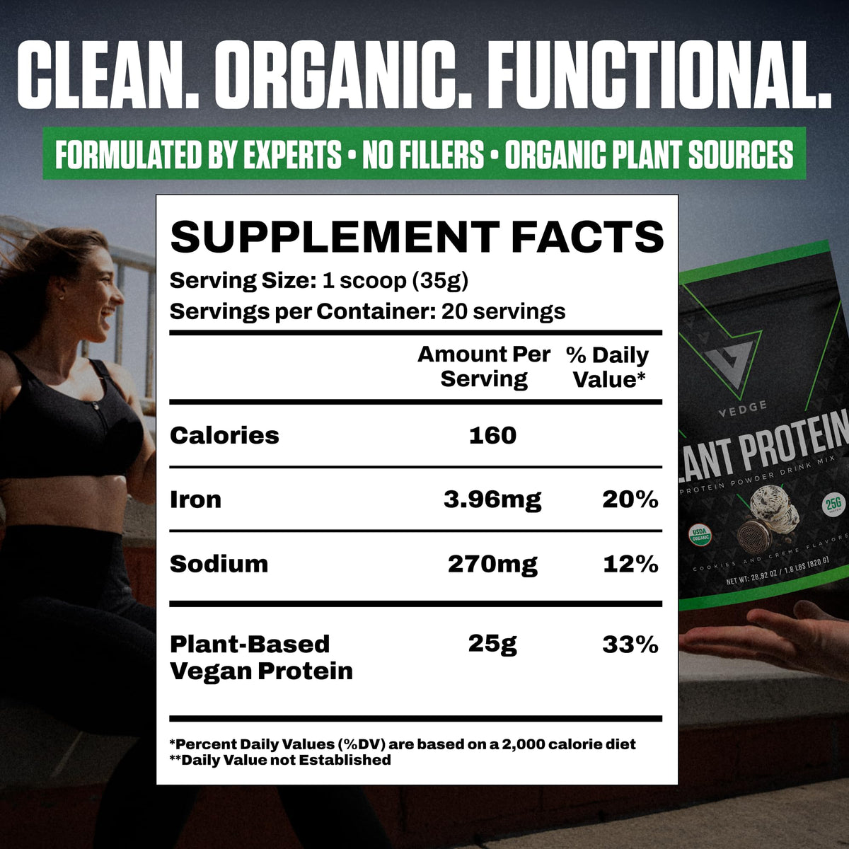 VEDGE Vanilla Protein Powder, USDA Organic Plant Based, 20 Servings | Plant Based Protein Powder, From Pea, Pumpkin, And Sunflower With Smooth Texture For Shakes, Smoothies, Vegan, And Baking