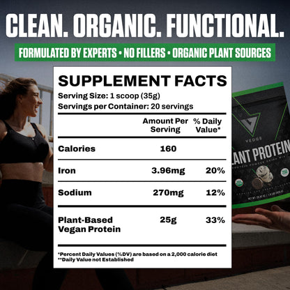 VEDGE Vanilla Protein Powder, USDA Organic Plant Based, 20 Servings | Plant Based Protein Powder, From Pea, Pumpkin, And Sunflower With Smooth Texture For Shakes, Smoothies, Vegan, And Baking