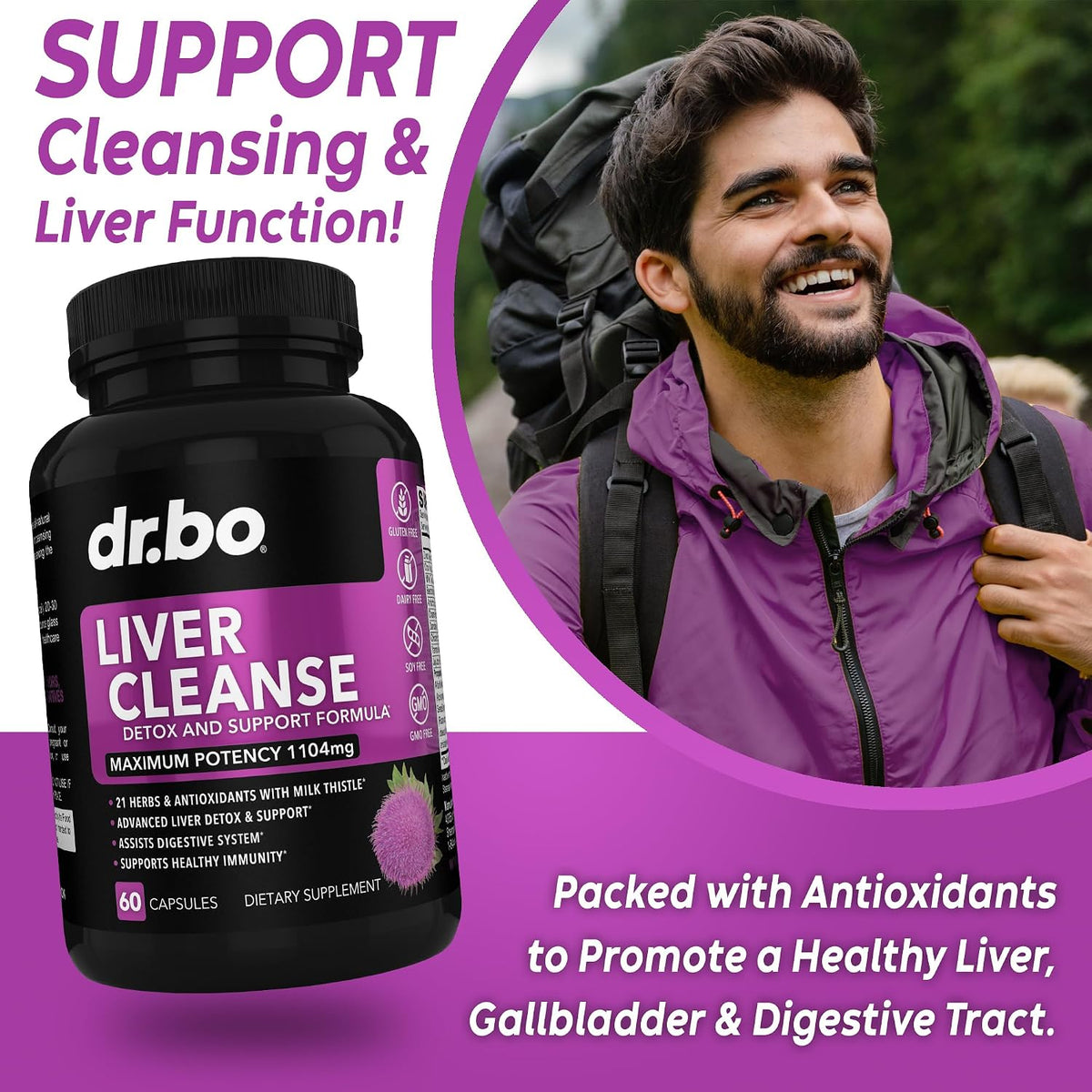 Liver Cleanse Detox Support Supplement - Complete Health Repair Pills with Artichoke, Berberine, Turmeric Herbs - Aid Gallbladder Care Formula Capsules & Natural Milk Thistle Dandelion Supplements
