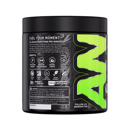 All Black Everything Pre-Workout Powder | Preworkout Energy Drink Mix | 350mg Caffeine | Beta Alanine & Citrulline | Energy Supplement for Men & Women | Baddy Berry | 30 Servings