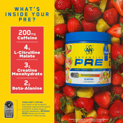 an Essentials Pre-Workout | Preworkout Energy Drink Mix | 200mg Caffeine | Creatine, Beta Alanine & Citrulline | Energy Supplement for Men & Women | Chiquita Pineapple Strawberry | 30 Servings