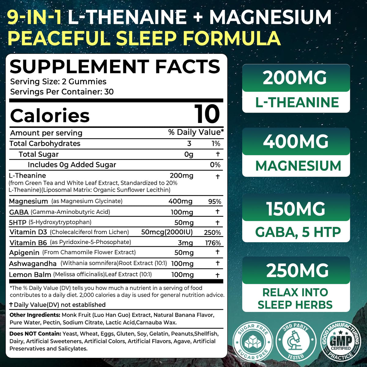 Liposomal L-Theanine 200mg Magnesium Glycinate 400mg Gummies with GABA, 5HTP, Apigenin, Vitamin B6 & D3, Ashwagandha, Lemon Balm Leaf, Melatonin Free Sleep