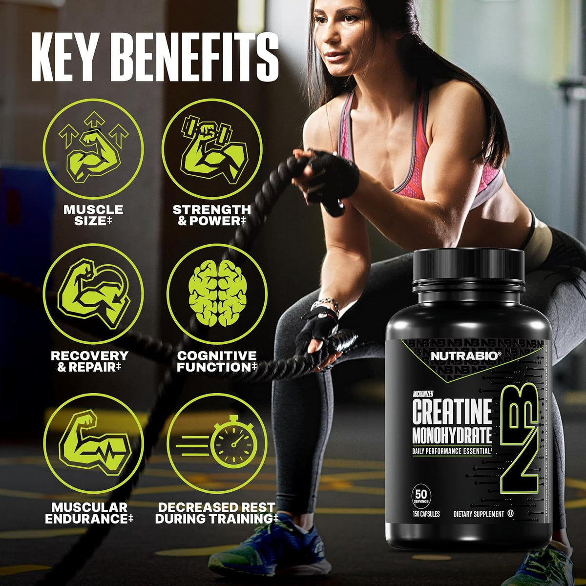 NutraBio Pure Micronized Creatine Monohydrate Capsules, Creatine Pills, Supports Bulk Muscle Energy, Recovery, and Strength - Keto Friendly, Kosher, Creatine Nutritional Supplement for Men and Women