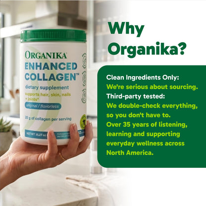 Organika Enhanced Hydrolyzed Collagen Peptides Powder: Easy Absorption Unflavored Collagen Powder for Skin, Hair, Nails, Joints, Muscles, & Gut - Keto, GMO-Free, Grass-Fed (1.1 Pounds)
