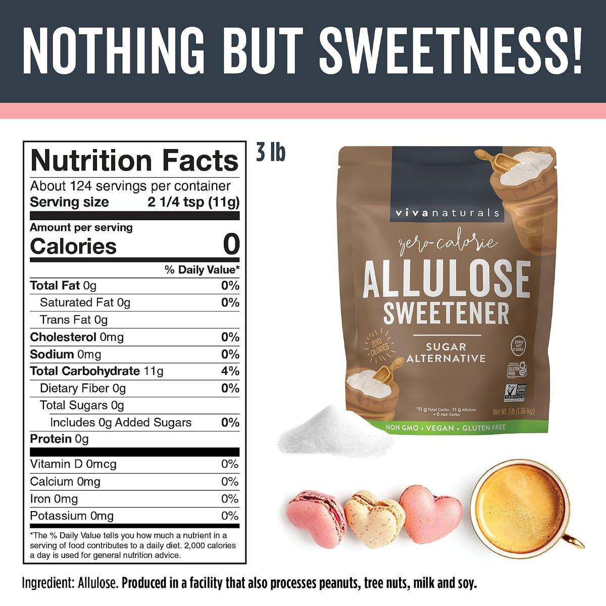 Viva Naturals Allulose Sweetener, 3 lb – Zero Calorie Sugar Alternative, Clean Sweet Taste, No Aftertaste, Ideal for Baking & Sweetening, Keto Friendly, Non-GMO