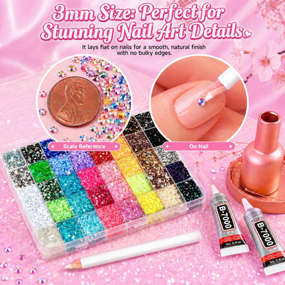 40000Pcs Bedazzling Kit, 40 Mix Colors Rhinestones Gems for Bedazzled Kits, All-in-One Bedazzler Kit Set for Crafting, Nail Art, Shoes, Books