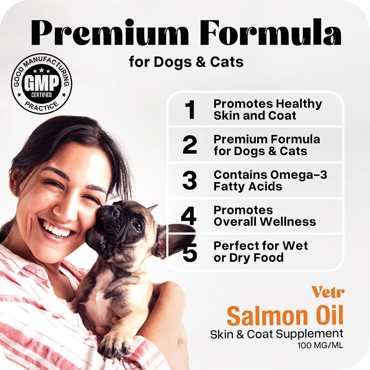 Vetr Norwegian Salmon Oil for Dogs & Cats, 16.9 oz Squeeze Bottle - Pure Wild-Caught Omega-3 Fish Oil Liquid Supplement - Supports Healthy Skin & Shiny Coat