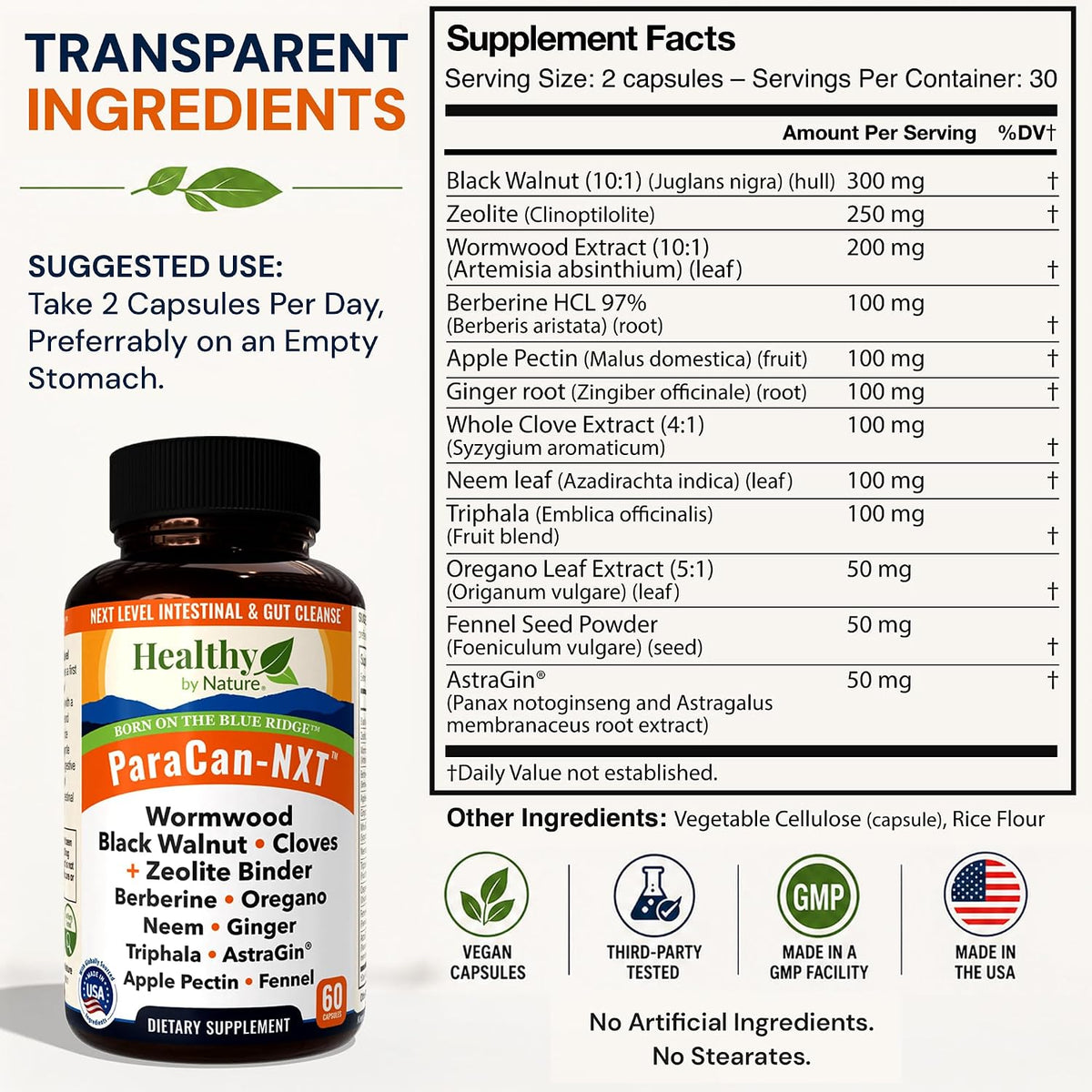 12-in-1 Parasite & Candida Cleanse Support for Adult Humans with Zeolite Binder | Wormwood Black Walnut Cloves Berberine Ginger Neem Oregano Triphala Apple Pectin Fennel Seed AstraGin | 60 Capsules