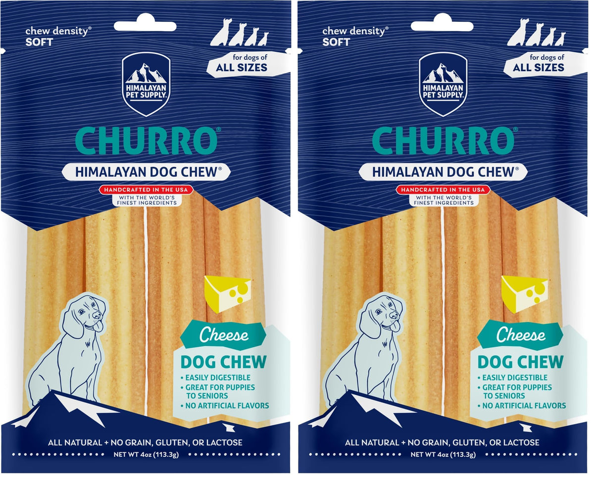 Himalayan Dog Chew Churro, Soft Yak Cheese Treat, Peanut Butter, 4 Sticks | 100% Natural, Soft Density Dental Support, Gluten Free, Healthy Safe Dog Treats for All Breeds and Ages, Lactose & Grain Free
