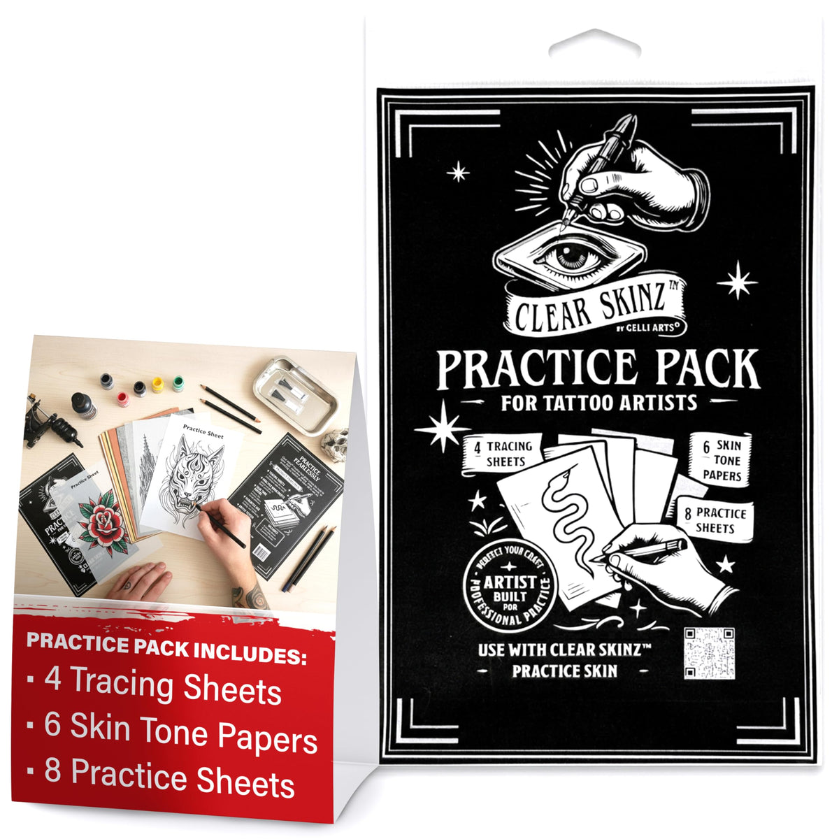 Gelli Arts 3 in Square Tattoo Skin – Set of 4 Kit – Lifelike Clear Skin For Practicing Tattooing & Microblading – Compatible with Ink & Acrylic Paints – CLEAR SKINZ Collection
