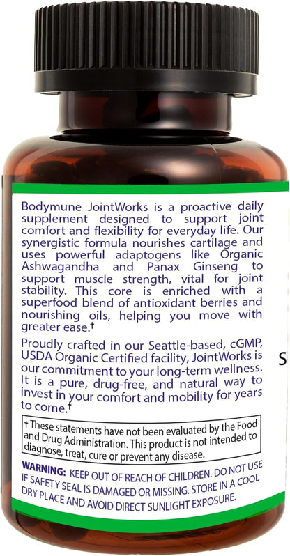 Bodymune JointWorks – Organic Joint & Muscle Support Supplement – Promotes Mobility, Flexibility & Comfort – 60 Capsules (2-Month Supply) – USDA Organic, Vegan, Gluten-Free, Non-GMO