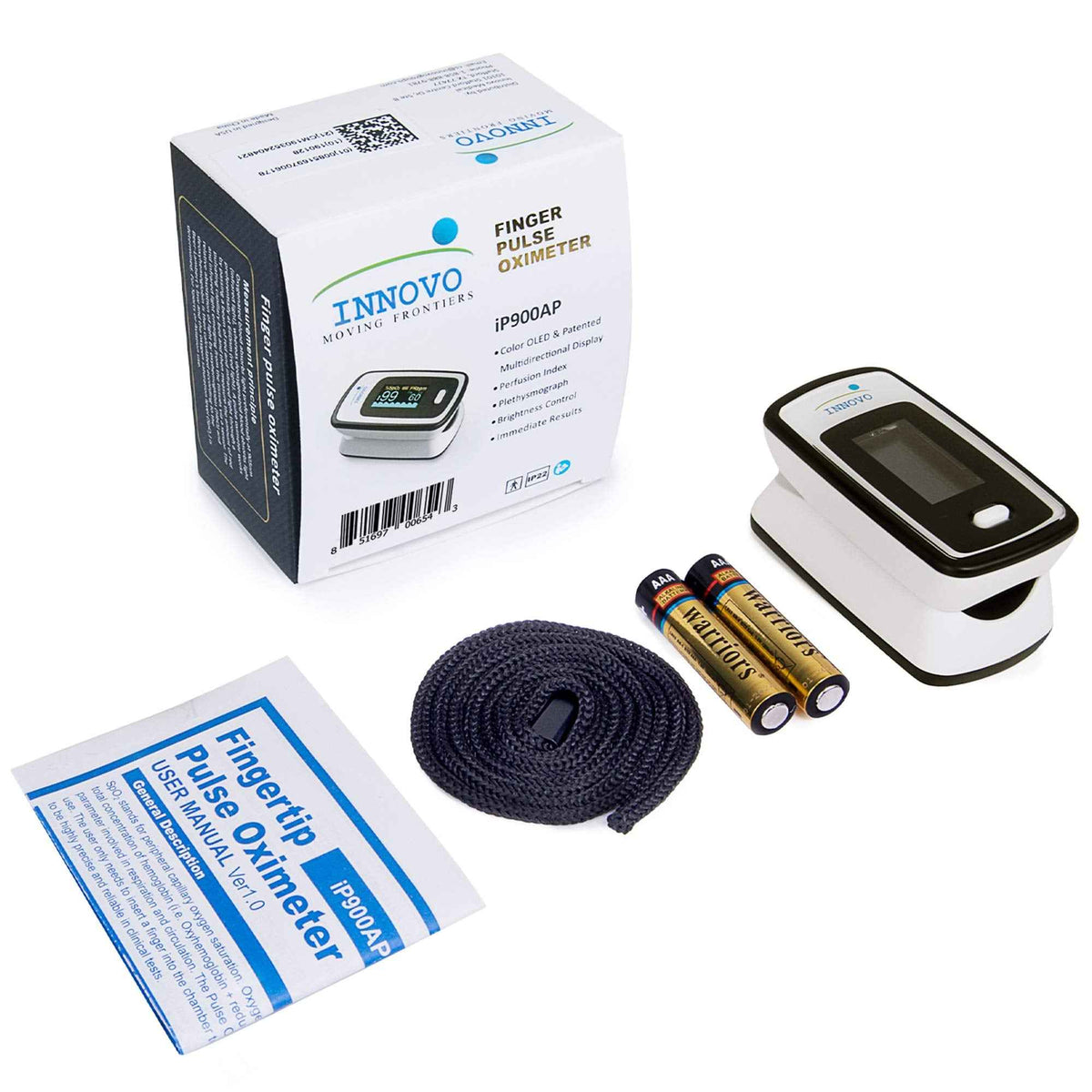 Innovo Deluxe iP900AP Fingertip Pulse Oximeter Blood Oxygen Saturation Monitor with Alarm, Plethysmograph and Perfusion Index
