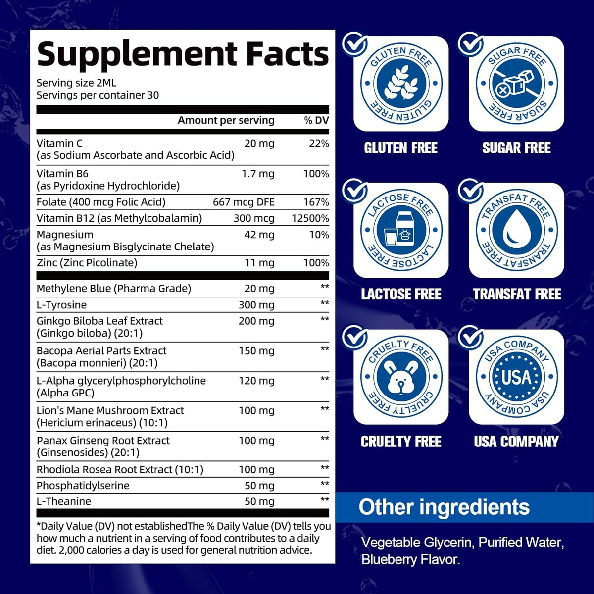 Migcopat Methylene Blue Drops, with Alpha GPC, Lion’s Mane & Bacopa, 2 fl oz