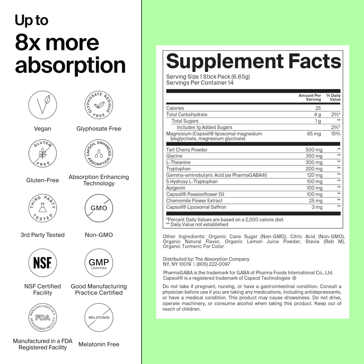 The Absorption Company Sleep Aid Powder - Calming Drink Mix Packets - 7PK