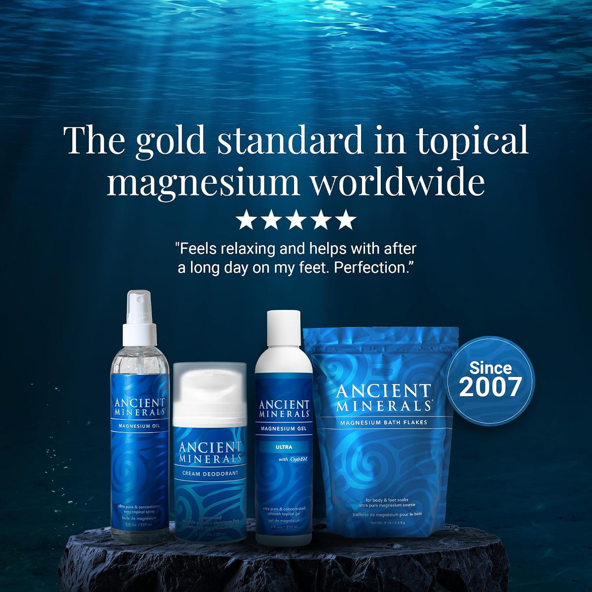 Ancient Minerals Magnesium Bath Flakes & Oil Spray Bundle, Zechstein | Zechstein magnesium chloride bundle: bath flakes for soaking + oil spray for topical use.