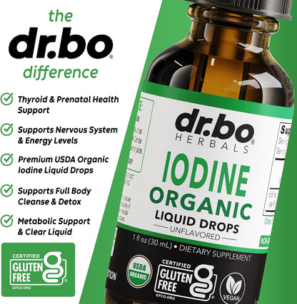 Iodine Liquid Drops Potassium Iodide - 1 Year Supply Pure Clear Organic Iodine Drops Supplement Plus Thyroid Support - Organic Potassium Iodide Liquid Supplement Tincture Thyroid Supplements 1 Fl Oz