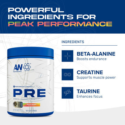 AN Performance Pre-Workout Powder Supplement for Men & Women | Energy Drink Mix with 300mg Caffeine + Beta Alanine + Citrulline | Third-Party Tested | Fruit Punch | 30 Servings
