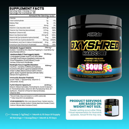 EHP Labs OxyShred Hardcore Super Dosed Pre Workout Powder - Preworkout Powder with L Glutamine & Acetyl L Carnitine, Energy Boost Drink - 275mg of Caffeine - Watermelon Candy, 40 Servings