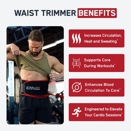 SteelFit Waist Trimmer Belt for Women & Men - Adjustable Sweat Band Shaper | Moisture-Resistant Neoprene Waist Trainer for Stomach & Belly Fat - Fitness, Gym, & Exercise Accessories for Working Out