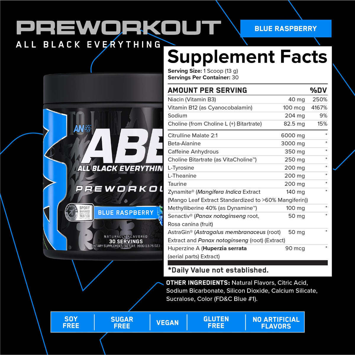 All Black Everything Pre-Workout Powder | Preworkout Energy Drink Mix | 350mg Caffeine | Beta Alanine & Citrulline | Energy Supplement for Men & Women | Baddy Berry | 30 Servings