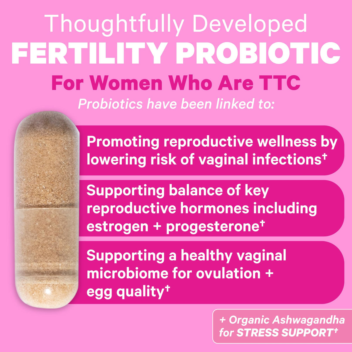 Pink Stork Fertility Support Probiotics for Women with Ashwagandha for Vaginal Health, Conception
