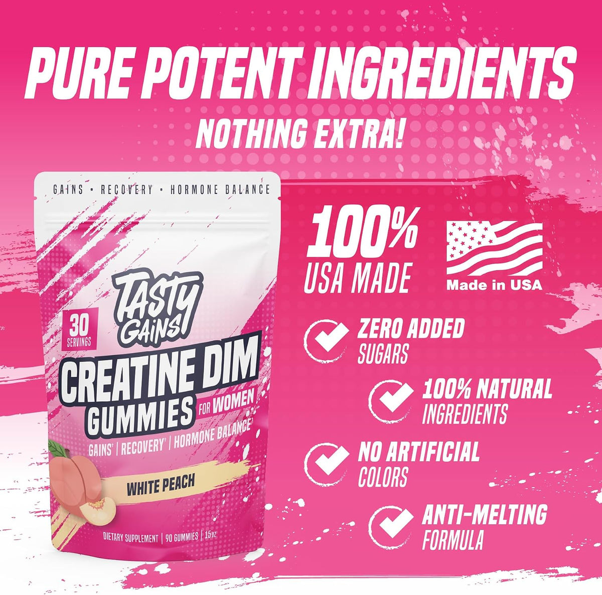 Creatine Gummies for women | 3g Creatine Monohydrate Per Serving | DIM Supplement 100 mg | Estrogen Balance for Women | Hormonal Acne, Hormone Balance, Glute Builder (90 Count, Pineapple Mango)