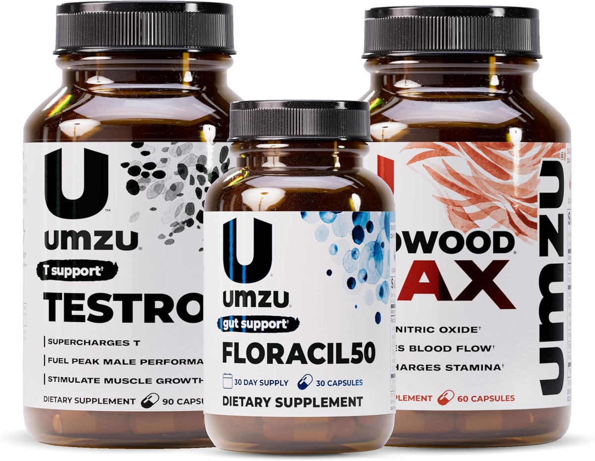 UMZU Redwood Max Floracil50 Testro-X Men’s Wellness Bundle Nitric Oxide Booster Circulation Support Probiotic Gut Health Formula Daily Energy Vitality Stack for Active Lifestyle Routine Support