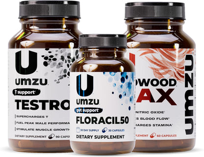 UMZU Redwood Max Floracil50 Testro-X Men’s Wellness Bundle Nitric Oxide Booster Circulation Support Probiotic Gut Health Formula Daily Energy Vitality Stack for Active Lifestyle Routine Support