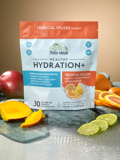 TERRA ORIGIN Healthy Hydration+ Electrolyte Powder Packets | Sugar Free, Gluten Free Drink Mix | Lemonade | 30 Servings (1-Pack)