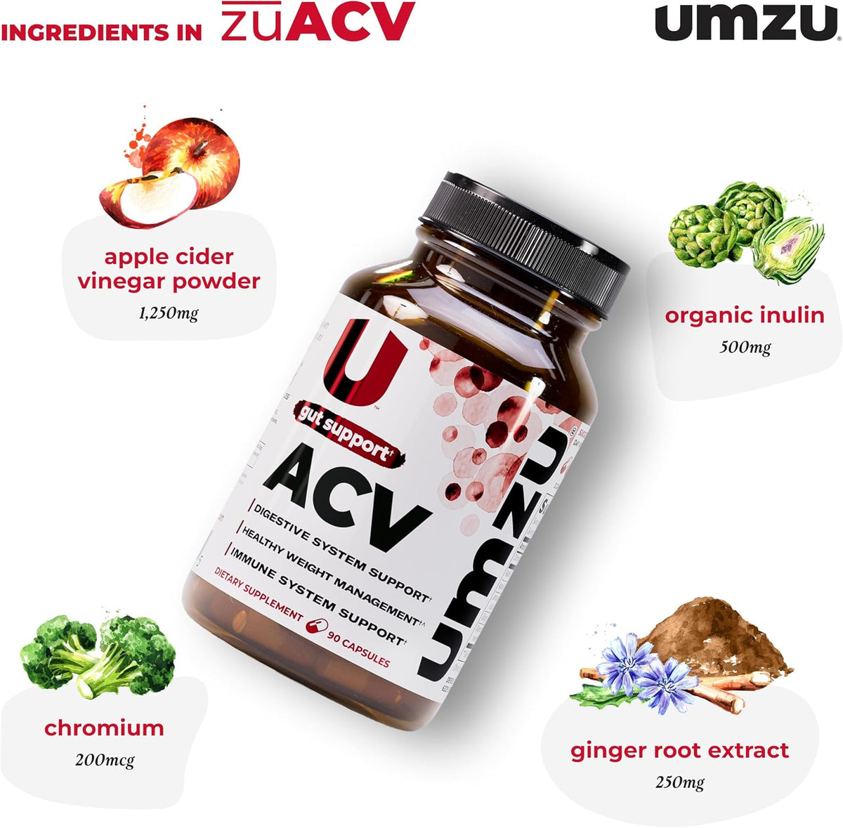 UMZU zuACV Apple Cider Vinegar Capsules, 30 Day Supply | ACV and Inulin Prebiotic Fiber Blend, Gut Health Support, Digestive Health, Daily Wellness and Microbiome Balance
