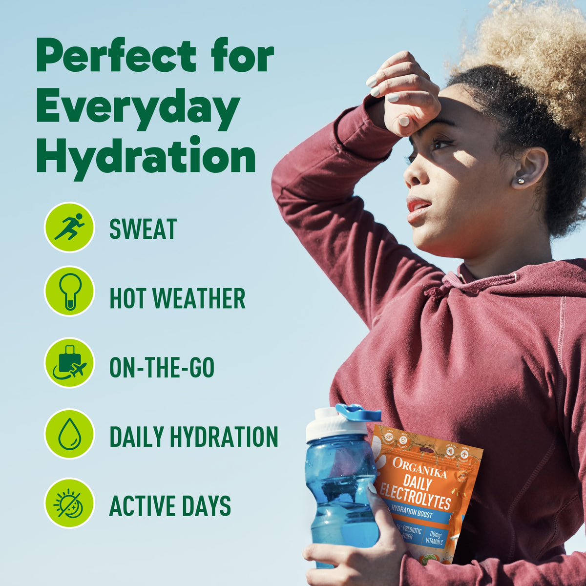 Organika Daily Electrolytes Powder Variety Pack with Vitamin C & Prebiotic Fiber – 21 Single-Serve Sachets (Lemonade, Raspberry, Pineapple Passion Fruit), Sugar-Free, Caffeine-Free