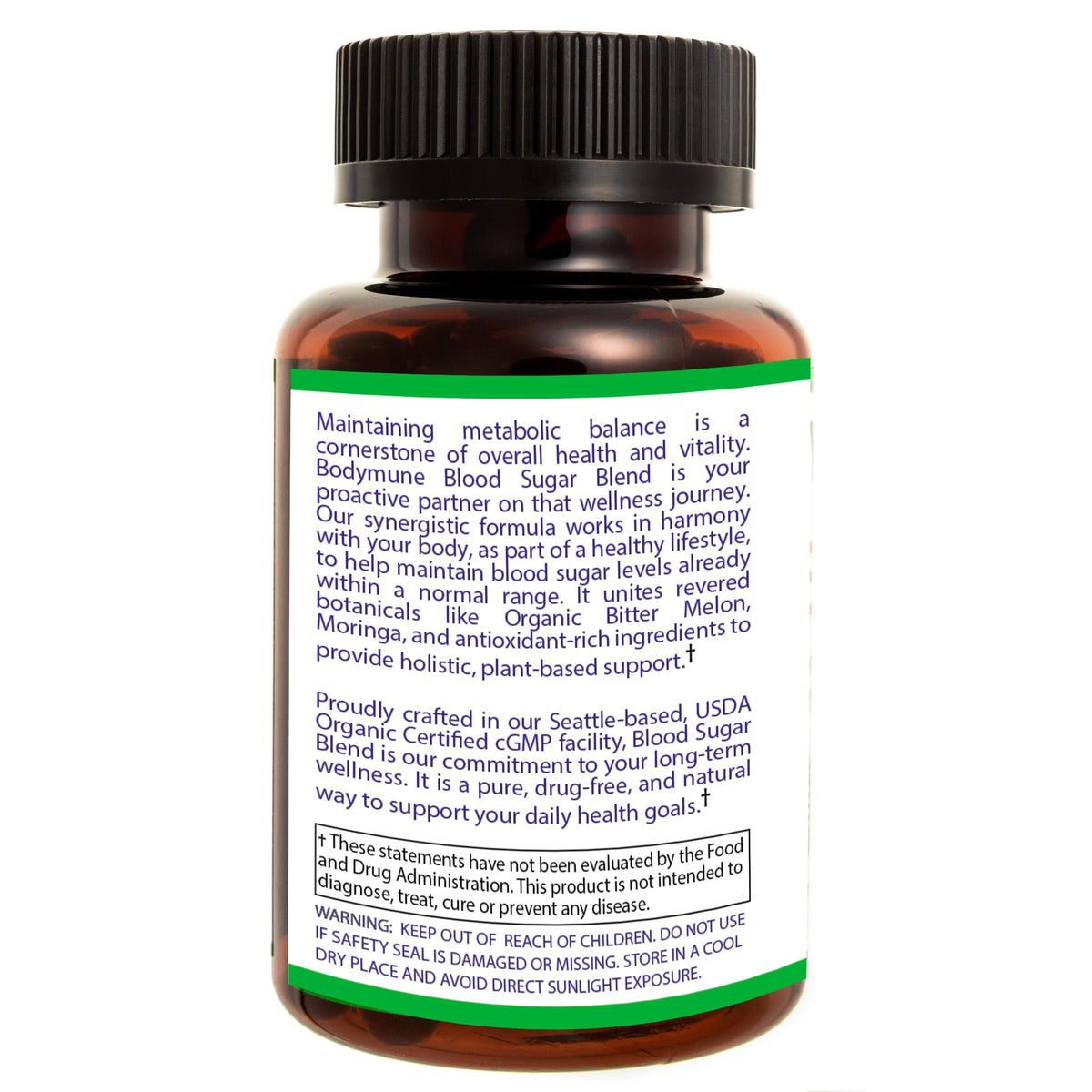 Bodymune Blood Sugar Blend – Organic Blood Sugar Support Supplement – with Bitter Melon Capsules, Moringa, & Black Seed Oil – 66 Capsules – USDA Organic, Vegan, Non-GMO