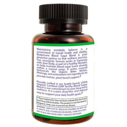 Bodymune Blood Sugar Blend – Organic Blood Sugar Support Supplement – with Bitter Melon Capsules, Moringa, & Black Seed Oil – 66 Capsules – USDA Organic, Vegan, Non-GMO