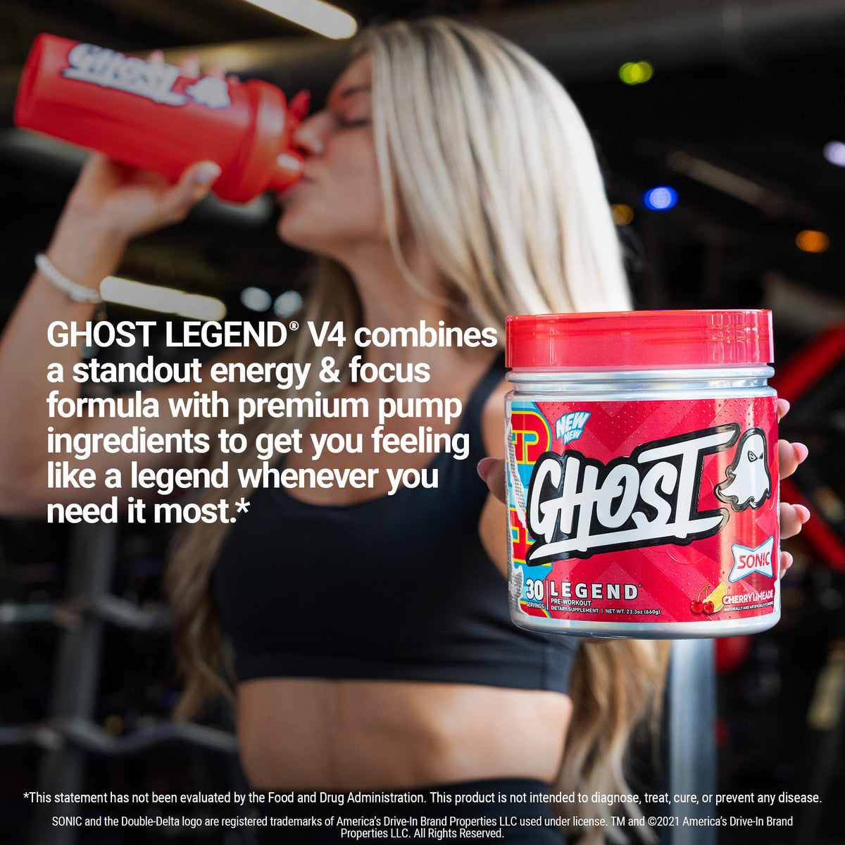 GHOST Legend Pre Workout Powder, Sonic Cherry Limeade - 30 Servings – Pre-Workout for Men & Women with Choline, L-Citrulline, & Beta Alanine for Energy & Focus