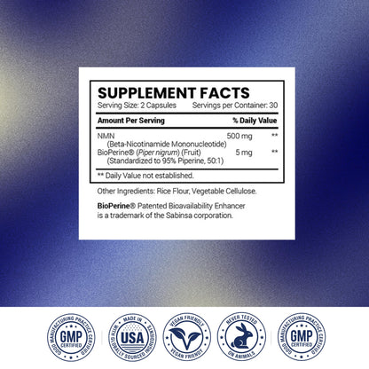 Research Verified NMN - Boost Cellular Energy, Support Healthy Aging & Vitality - 500mg Pure NMN - 60 Capsules - 1 Bottle
