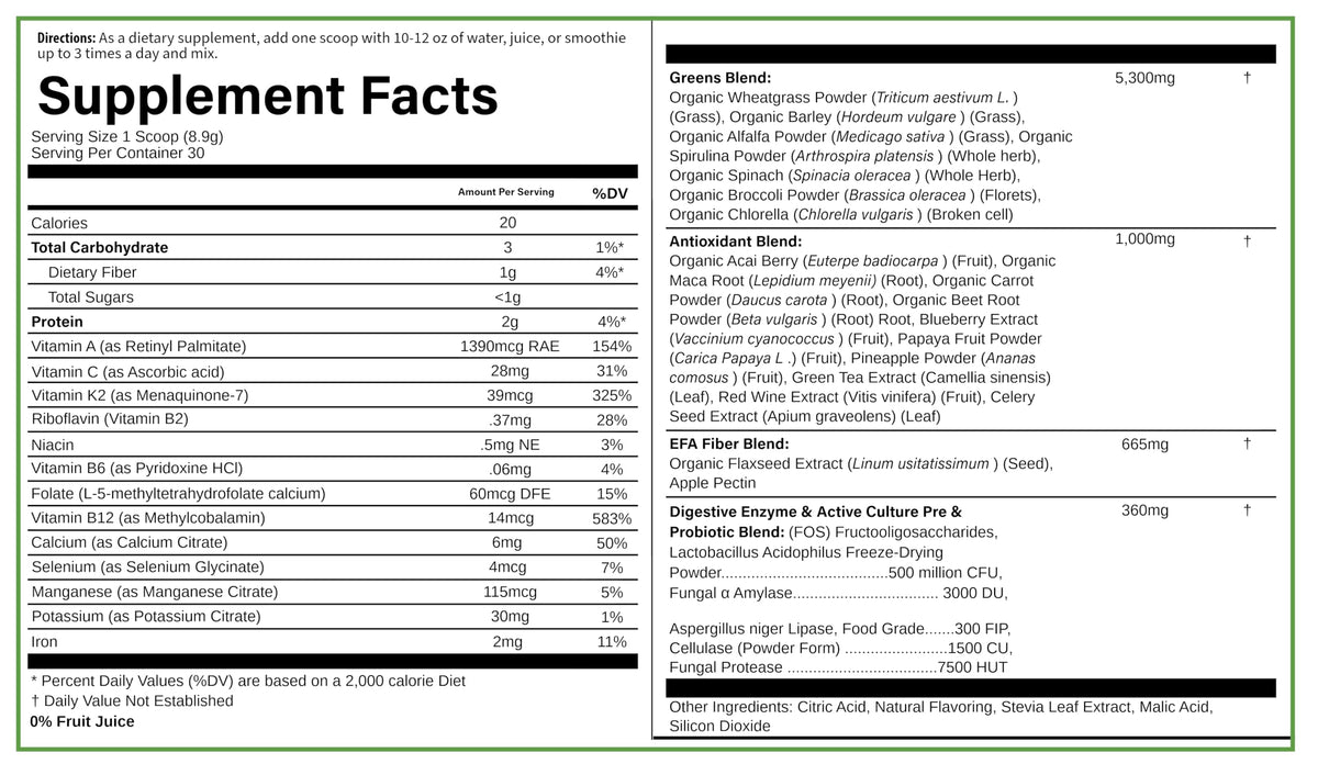 PURE® Greens Superfoods Powder - 30 Servings - 5300mg Raw Organic Greens & 1000mg Antioxidant Blend - with Probiotics & Digestive Enzymes - Wheatgrass, Spirulina & Chlorella - Lemon Lime Flavor