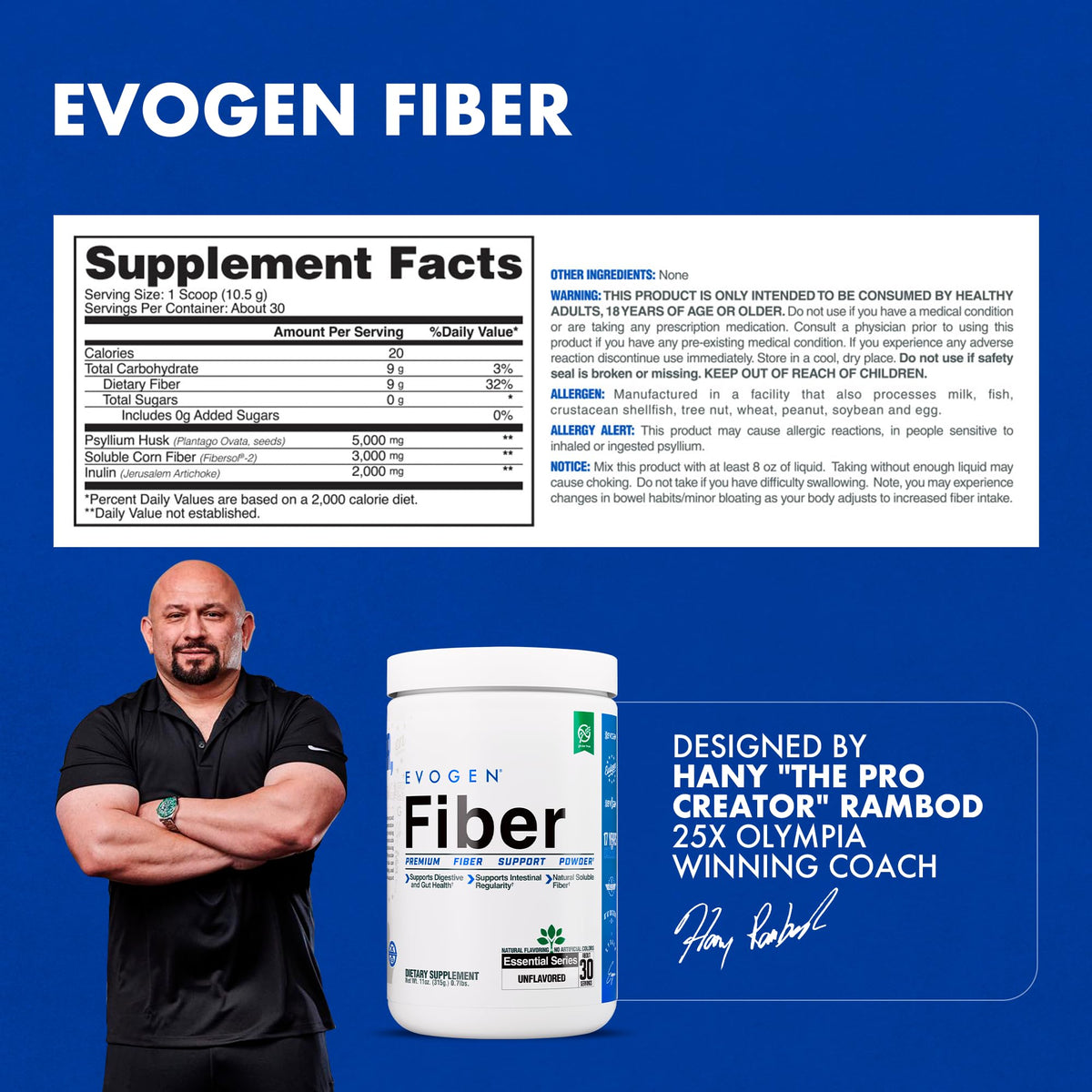 Evogen Fiber Powder | Gut Health | Natural Raspberry Lemonade | 30 Servings | Psyllium husk, inulin and digestion-resistant maltodextrin to ease bloating and support regularity; keto, low-carb friendly
