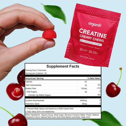 Organifi Creatine Chews - Premium Cherry Chews to Perform, Look, and Feel Better, 30-Day Supply