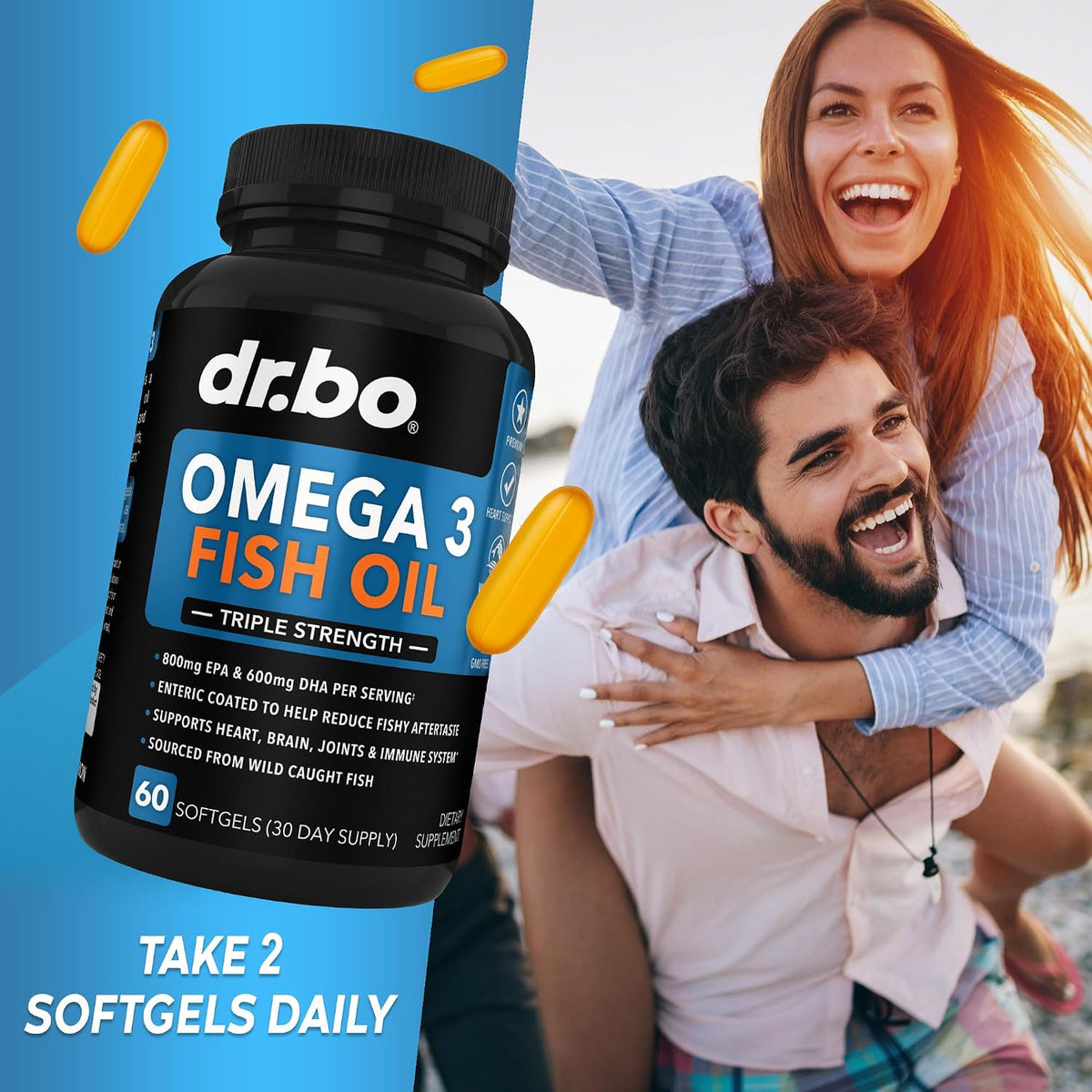 Omega 3 Fish Oil Supplements - Triple Strength Fish Oil Omega 3 Supplements 2000mg EPA DHA Women Men - Triple Strength Natural Omega3 Supplement 2000mg EPA DHA Fatty Acids 1000mg Burpless 60 Softgels
