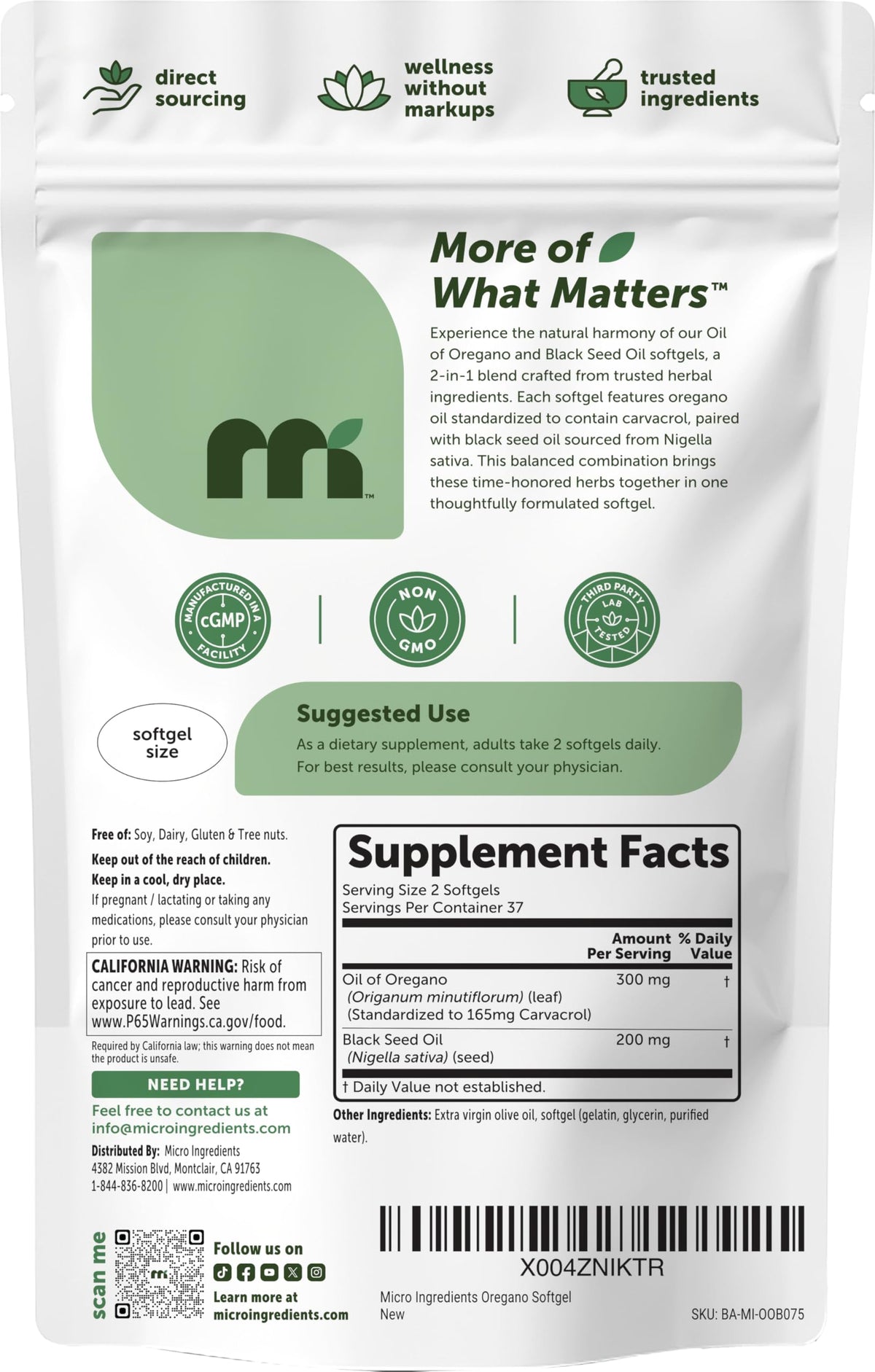 Micro Ingredients Oil of Oregano with Black Seed Oil, 300 Softgels | Naturally Occurring Carvacrol & Thymoquinone. 2-in-1 Oregano Oil Supplement. Non-GMO, Gluten Free, 3rd Party Tested.