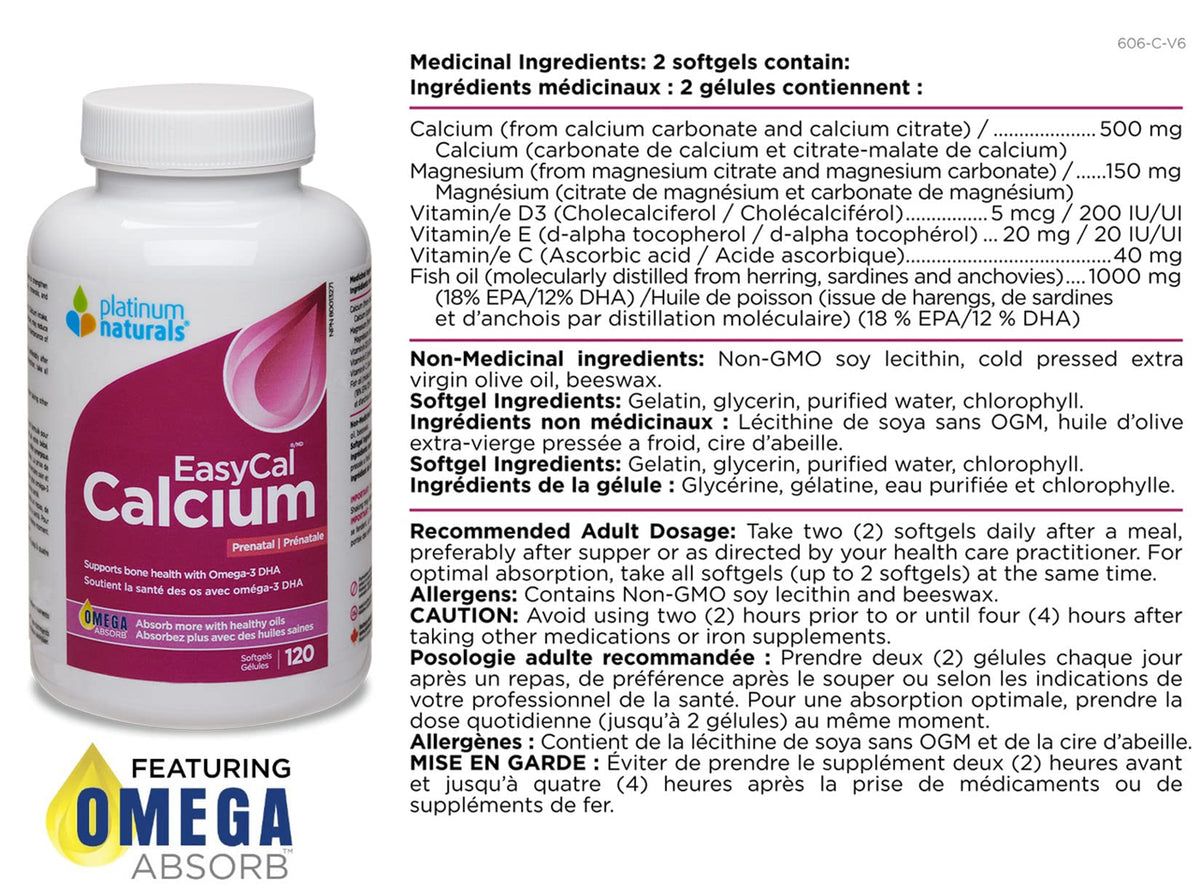 Platinum Naturals EasyCal Calcium Prenatal 120s