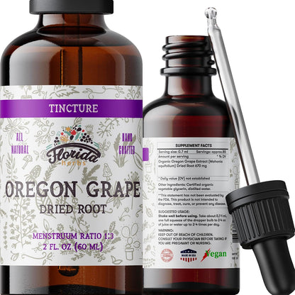 Oregon Grape Tincture, Organic Oregon Grape Extract (Mahonia aquifolium) - Non-GMO in Cold-Pressed Organic Vegetable Glycerin 2 oz