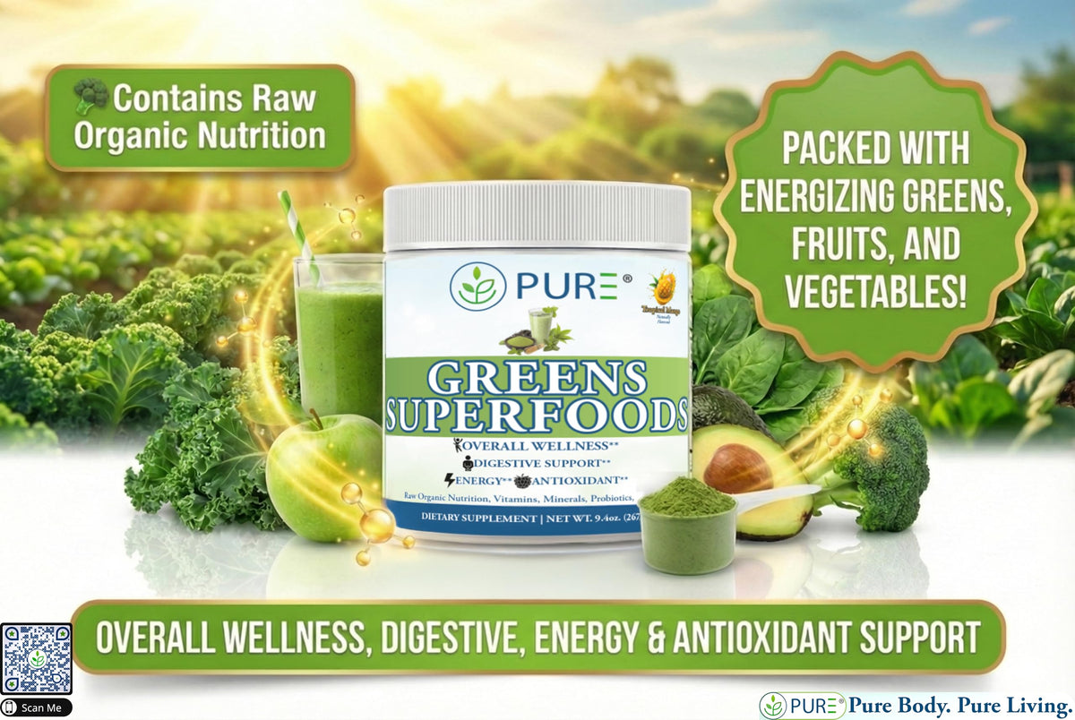 PURE® Greens Superfoods Powder - 30 Servings - 5300mg Raw Organic Greens & 1000mg Antioxidant Blend - with Probiotics & Digestive Enzymes - Wheatgrass, Spirulina & Chlorella - Lemon Lime Flavor
