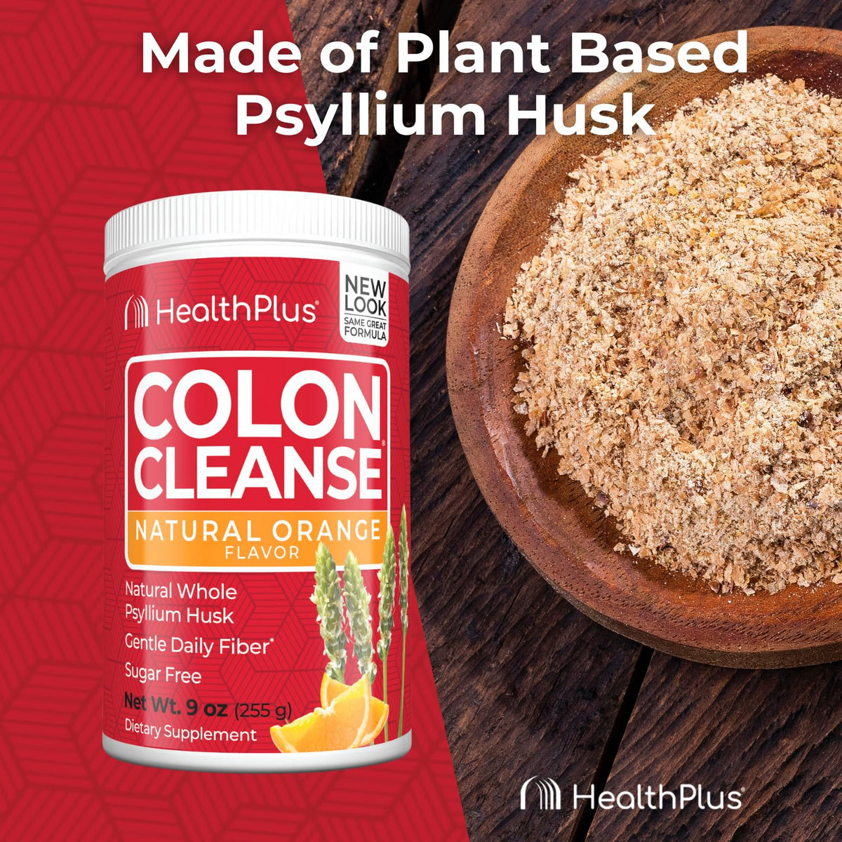 Health Plus Colon Cleanse Psyllium Husk Fiber Powder, 12 oz, 48 Servings | Gluten free daily fiber powder; supports the body's natural detoxification process, regularity, and digestive wellness