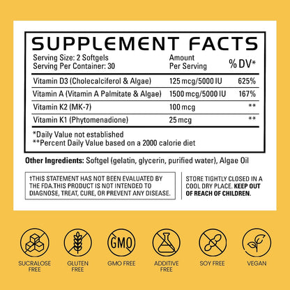 Gains in Bulk D3 K2 Supplement 5000 IU, 60 Softgels