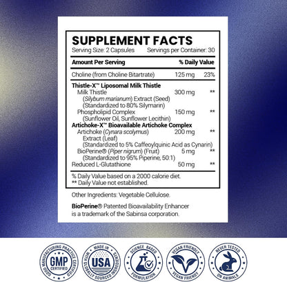 Research Verified Liver Support - Liposomal Milk Thistle, Artichoke Extract, Glutathione, BioPerine - Vegan - 60 Capsules - Pack of 1