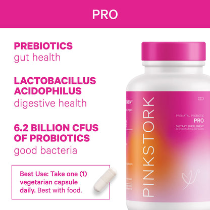 Pink Stork Ultimate Prenatal Vitamin Trio: Total Prenatal + Pro + Folate, Pregnancy Probiotic for Women