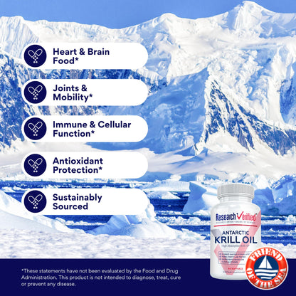 Research Verified Antarctic Krill Oil 2000mg - Support Heart Function & Joints, Boost Cognition - MSC Certified, Sustainably Sourced - 60 Softgels - Made in the USA
