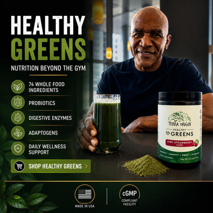 TERRA ORIGIN Greens Superfood Powder | Green Juice Powder with Probiotics & Enzymes | Plant Based Super Greens for Energy, Gut & Immune Support | Vegan, Non-GMO | 30 Servings Tropical Passionfruit